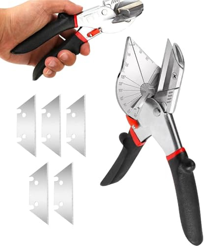 Multi Angle Miter Shear Cutter, Adjustable at 45 to 135 Degree Angle Scissors Hand Tools for Cutting Soft Wood, Plastic, PVC and More, with Replacement Blades(black)