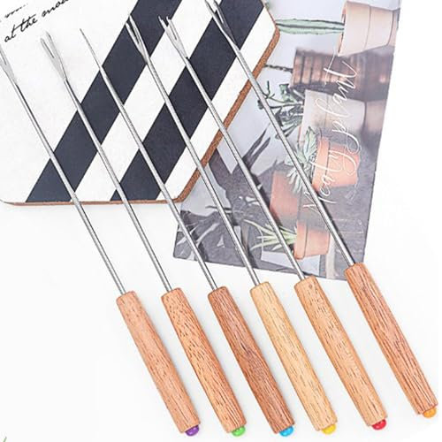 Akozon Swiss Cheese Fondue Fork -Set mit Eichengraden - 6 -teiliger Käse- und Schokoladenfondue -Gabeln für Perfektes Dip -Erlebnis