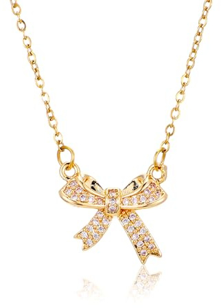 TIESOME Collier avec nœud en or, pendentif délicat en forme de nœud, chaîne ras du cou, joli petit collier pour femme, élégant collier, bijoux, accessoire esthétique tendance