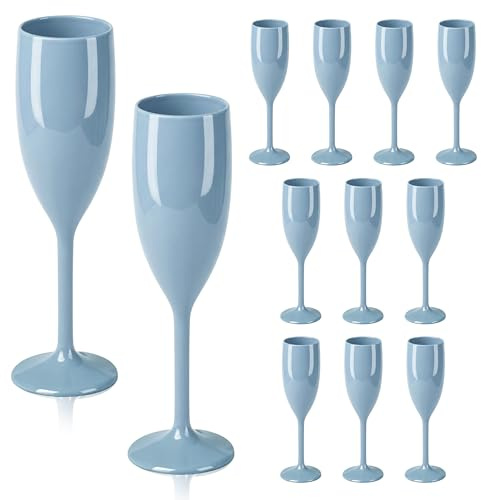 LEYIQU Lot de 12 flûtes à champagne bleues en acrylique - Verres à champagne en plastique incassables et réutilisables pour mariage (12, bleu)