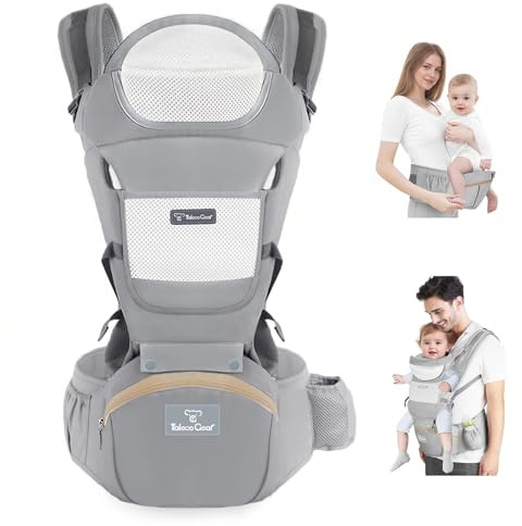 Baby Carrier Newborn to Toddler, Ergonomic M Position 6 in1 Baby Carrier with Hip Seat, Adjustable Detachable Baby Hip Carrier, All Seasons, for Babies 7–45 lbs