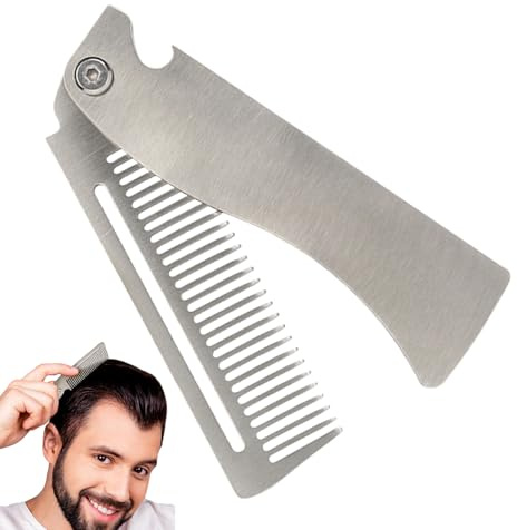 Faltbarer Kamm, Taschenhaarbürste aus Edelstahl, bezaubernde tägliche Fellpflege, Reise-Haarglätter für Bart, Schnurrbart, tägliche Fellpflege, Kämme, Herren, Silber