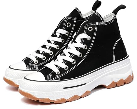 Women’s Canvas Platform Sneakers – Stylish High-Top & Low-Top Shoes with 5 cm Chunky Sole for Comfort & Support (Black Canvas, Adult, Women, 5, Numeric, UK Footwear Size System, Medium)