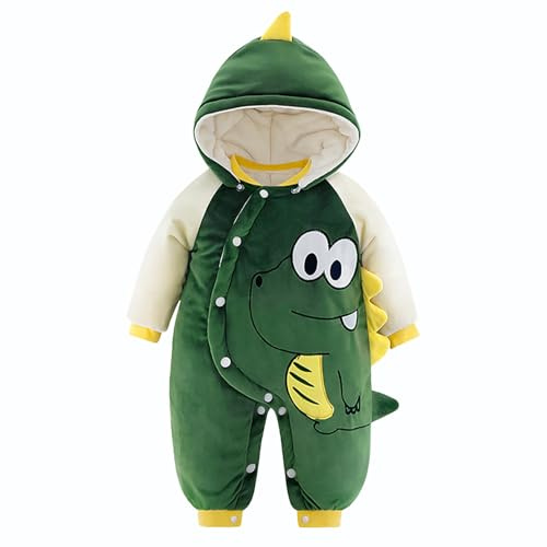 Conjunto de ropa de invierno con capucha para bebé Minizone, mono de nieve con dibujos animados, para niñas y niños, verde oscuro, 0-3 Meses