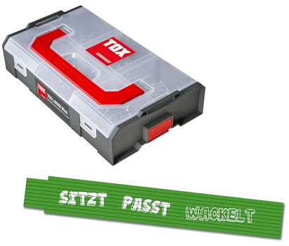 TOX L-BOXX Mini Spanplattenschrauben-Set 3 und 3,5 mm (700-tlg.), TX-Antrieb + Meterstab 2m in Grün mit Aufdruck, Holzschrauben in 6 Größen in anpassbarer und verklickbarer Sortierbox, 094909168