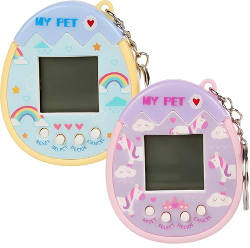 Tomedeks 2 Stück Tamagotchi Paradise Schlüsselanhänger,Elektronisches Virtuelles Haustier mit Display - Interaktives Spielzeug - Spielzeug Kinder ab 8 Jahren