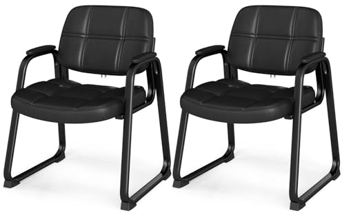 HOMASIS Juego de 2 Sillas de Conferencias, Silla Ergonómica con Respaldo y Reposabrazos,Estructura de Metal, hasta 150 kg, para Oficina, Conferencias, Recepción, Nergo (Modelo 2)