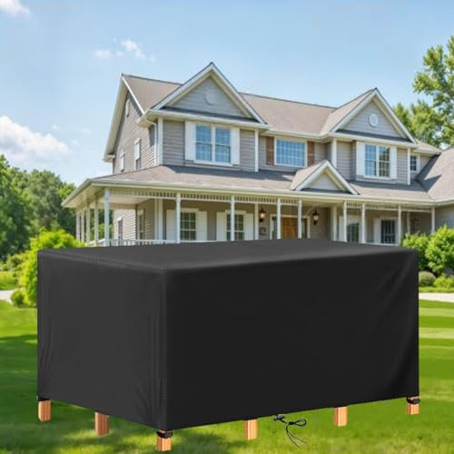 Copertura per tavolo da giardino 600D Oxford impermeabile, protezione per mobili da esterno, 370 x 70 x 95 cm, set di copertura per tavolo e sedie, per patio, barbecue e uso in giardino
