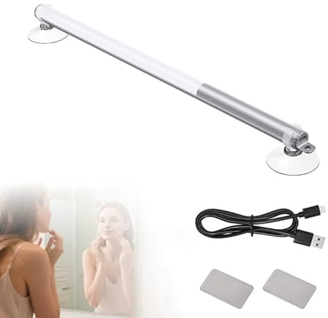 GOEDCH 36 cm Lampada da trucco a LED portatile con ventosa: 3 modalità e livello 10 dimmerabile lampada da trucco con cavo di ricarica USB, luce per trucco a LED per camera da letto, bagno