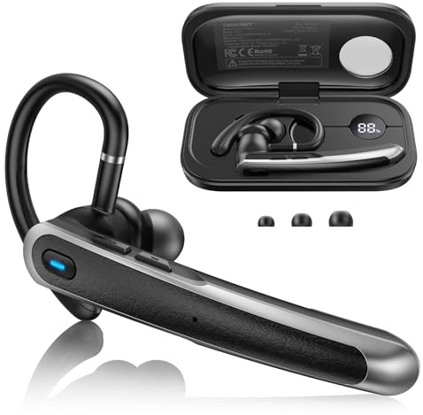 TECKNET Bluetooth Earpiece, Bluetooth 5.4 Wireless Headset with Dual Mic ENC Noise Cancelling & Mute, Real-Time AI Translation, 56H LED Charging Case, Single-Ear Headset for Business, Travel, Truckers