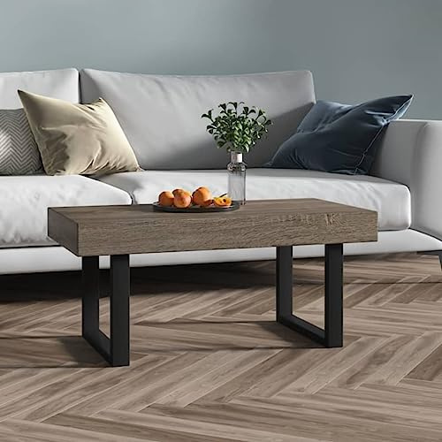 YuuSsea Couchtisch Grau Schwarz 90x45x40 cm, MDF-Platte mit Eisenbeinen, Stabiler Beistelltisch für Wohnzimmer, eleganter Akzent, rechteckig