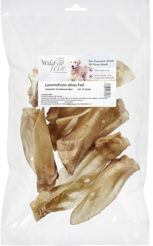 Wild & Fein Hundesnack Lammohren - 10 Stück - natürlicher Kausnack für Hunde