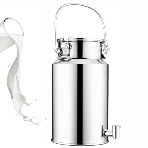 aliooila Bidon INOX pour Huile d Olive 3L/5L/10L /15L avec Robinet 201,Pot À Lait INOX avec Couvercle Réservoir Scellé en Acier Inoxydable Pots À Lait(Liter,15L)