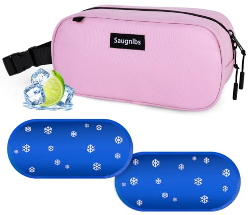 Saugnlbs Borsa Termica Piccola, Borsa Fredda Piccola, Mini Borsa Fredda, Borsa per il Pranzo Congelabile con 2 Pacchi di Ghiaccio per Lavoro Scuola Viaggi, Scatola Snack Congelabile per Adulti, 25,4