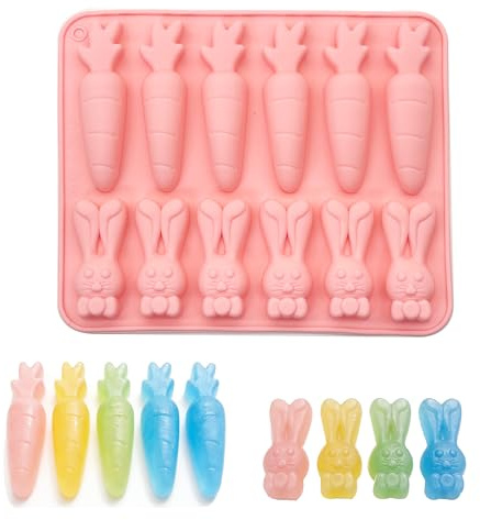 SEABABOO Molde De Silicona Conejito De Pascua 8 Cavidades 2 Pcs Molde Para Hornear De Conejo Zanahoria Pascua Moldes De Silicona De Pascua para Chocolate Muffins Galletas (Conejo Zanahoria)