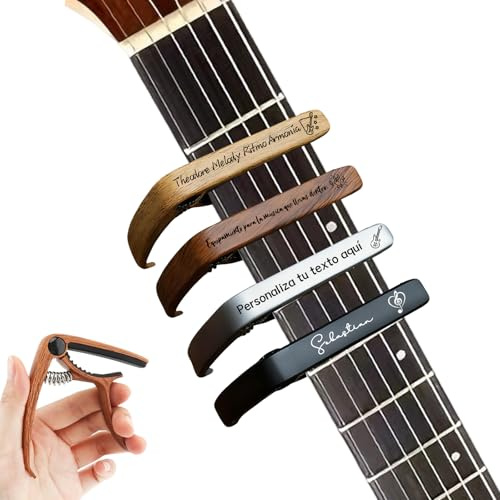 Cejilla Guitarra Personalizada Cejilla Nombre de Texto Personalizado Operable con una Mano para Guitarra Española, Clásica y Eléctrica (Versión con veta de madera clara)