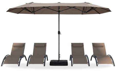 PURPLE LEAF Sombrilla de jardín al aire libre con pie | Sombrilla Rectangular, Gran tamaño doble, Manivela de aluminio, Balcón, Terraza, Patio, Restaurantes, Cafeterías