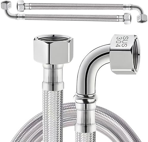 2 Pezzi Tubo Flessibile 3/8 Dado Girevole X 3/8 Dado Girevole (90° Curva), 20 CM Tubo Flessibile in Acciaio Inox, 3/8 Pollici Tubo Flessibile Corazzato con Curva a 90°, Tubo per Rubinetto per