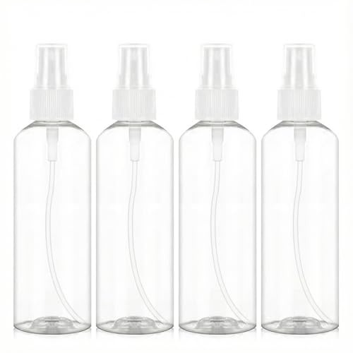 CATZUM Set 4 piezas botellas de viaje portátiles con embudo, recargables, atomizador vacío, pulverizador y bote spray, aerosol plástico, para aceites esenciales, limpieza, perfume y colonia (60ml)
