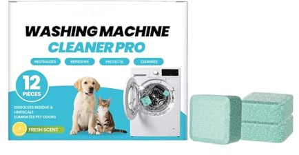 12 Limpiador Lavadora,Extra Fuertes para propietarios de mascotas,Washing Machine Cleaner Tablet, para Lavadoras HE, de Carga Superior y Frontal, Elimina Olores, Suciedad y Acumulaciones