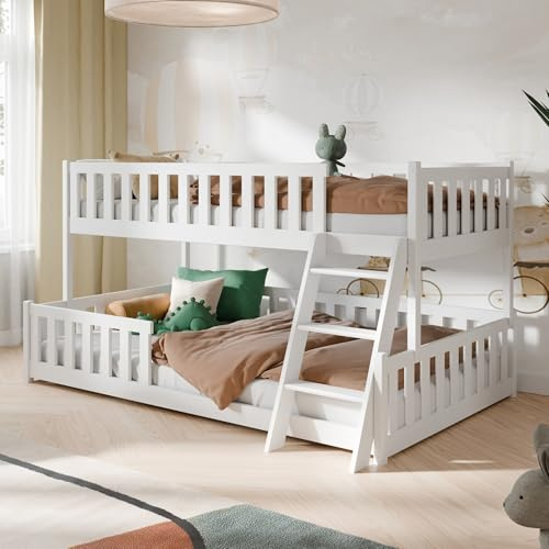 Kids Collective Etagenbett 90x200 / 120x200 Kinderbett Jugendbett Stockbett Hochbett mit Leiter, Rausfallschutz & Lattenrosten, Kinder Bett von 4. bis 16. Lebensjahr Weiß