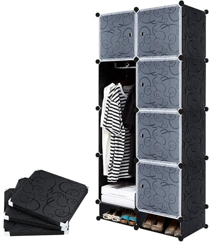 TATIVALO 8 Boxen DIY Regalsystem Kleiderschrank mit Türen Steckregal modular Faltschrank Schlafzimmerschrank Kleiderschrank Kunststoffschrank PP Aufbewahrung Schuhe Bücher platzsparend