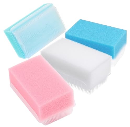 LOPUNER 4pcs Small Double-Sided Sensory Brush and Bath Deep Cleansing Reusable Sponge with Coarse and Fine Side for Cradle Cap and Gentle Care in Shower