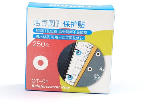 Ejoyous Etiquetas de Refuerzo para Agujeros, Protectores de Papel Autoadhesivos e Impermeables, 250 Unidades, 6 Mm de Diámetro Interior y 15 Mm de Diámetro Exterior, con Pegatinas (Transparente)