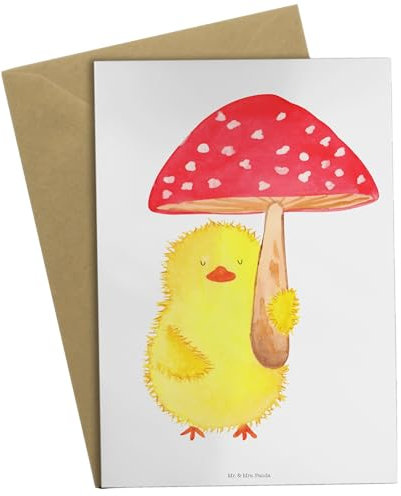 Mr. & Mrs. Panda Grußkarte Küken Fliegenpilz - Geschenk, Ostergrüße, Karte, Ostern, Frau, Glückspilz, Taufe, Weihnachten, Lieblingsmensch