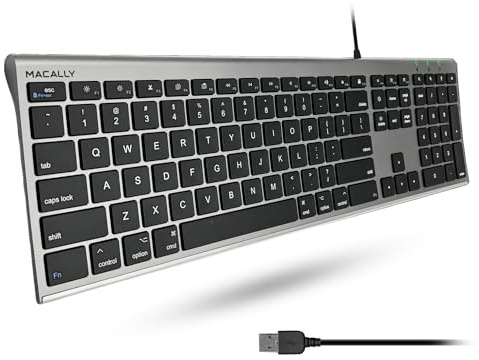 Macally Ultra-Slim USB Wired Computer Keyboard - Works Great as Both a Windows or Wired Mac Keyboard - Compatible Full Size Apple Keyboard with Numeric Keypad for Mac mini, iMac, MacBook - Space Gray