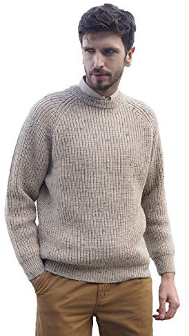 Aran Crafts Men's Fisherman Irish Rib Crew Neck Wool Sweater (C761-XXL-SKI)