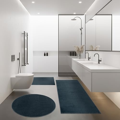 Paco Home Moderno Tappetino Bagno Tappeto Bagno Shaggy Morbido Diverse Grandezze e Colori, Dimensione:40x55 cm, Colore:Blu
