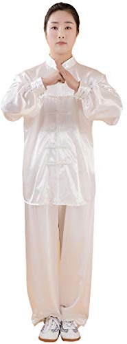 Adult Traditional Tai Chi Uniform Lightweight Stretchy Silk Wushu Suit Chinese Kung Fu Tai Chi Chuan Performance Wear - White - S
