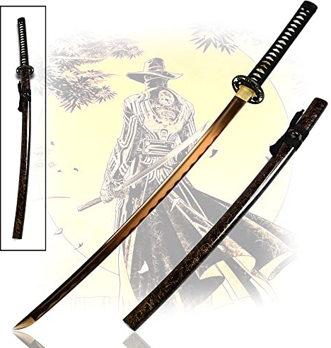 Swords and more Leaf Katana – Japanisches Schwert, Samurai Schwerter scharf echt, Handgeschmiedetes Carbon Stahl Katana mit Scheide 102 cm, Katana Schwert für Übungen und Samurai Deko