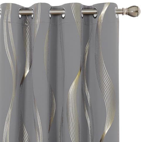 Deconovo 2 Vorhänge mit Ösen, Leinenoptik, 117 x 138 cm, für Babyzimmer, Wohnzimmer, aus modernem Stoff, Hellgrau