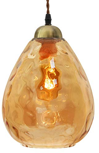 Modern Brass Pendant Light Amber Glass Ceiling Lamp Shade Smoked Teardrop M0-239-F