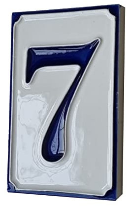Piastrelle per numeri civici in ceramica italiana, dipinte a mano, semplici, bianche e blu, con lettere e numeri, 11 x 7 cm (numero 7)