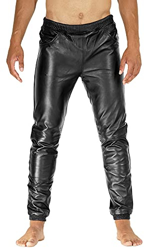 Bockle® The BOYJOG byxor läderbyxor män tub smal passform man, Svart, 36W x 36L