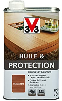 V33 Huile & Protection Pour Meubles et Boiseries Palissandre 0,5L | Nourrit et respecte l'aspect naturel du bois, Protège de l'eau et des taches, Application facile sans essuyage