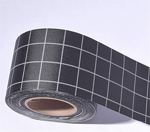 Tapetenbordüre, selbstklebende Bordüre, Aufkleber für Badezimmerfliesen, wasserdicht, Küchenbordüren, PVC-Einfassungen, Fliesenbordüre, Deckenbordüre, schwarz, kleines Raster, 10 × 500 cm