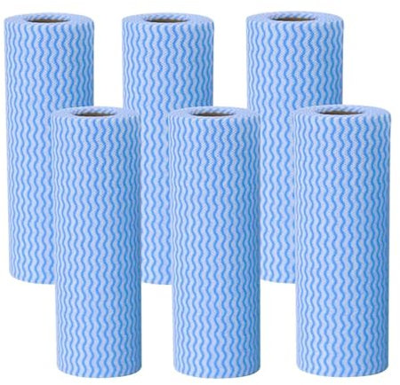 JINYUDOME J Cloth Roll，Cleaning Cloth Roll，Soft and Quick-Drying can Be Used Repeatedly，6 Blue Cloth Rolls,150 Sheets,Blue.