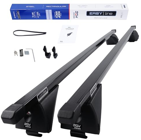 DGH SYSTEM Kompletter Stahl-Dachträger Relingträger Easy Line Advanced 120 cm kompatibel mit Seat Leon ST III Kombi 2014-2020 mit geschlossener Dachreling, abschließbar, Nutzlast 90 kg