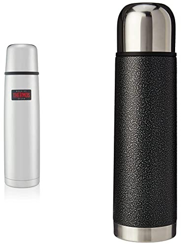 Thermos 184137 Light and Compact Flask, Stainless Steel, 1.0 L & 187011 ThermoCafé Stainless Steel Flask, Hammertone Grey, 500 ml