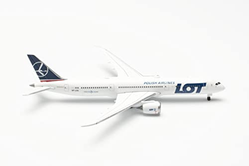 Herpa Modellflugzeug Boeing 787-9 Dreamliner Lot Polish Airlines Maßstab 1:500 - Modellbau Flugzeug, Flugzeugmodell für Sammler, Miniatur Deko, Flieger ohne Standfuß aus Metall