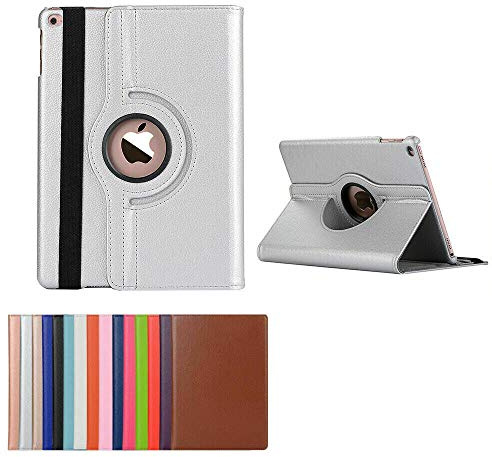 Étui rotatif à 360° en cuir pour Apple iPad 9,7 – Compatible avec iPad 6e, 5e, Air 2e et 1ère génération (Argent)