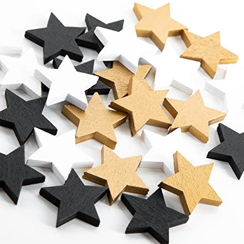 Logbuch-Verlag 24 kleine Holzsterne schwarz weiß Gold 2,5 cm – Mini-Sterne aus Holz als Streudeko für Weihnachten, Tischdeko oder Basteln