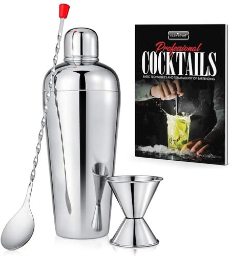 NutriChef Ensemble de 3 pièces pour Barman - Shaker à Cocktail Multi-pièces avec Shaker à Cocktail, doseur et cuillère de Bar | Barman Martini Mixology Barware | Parfait pour la Maison, Le Bar, Le