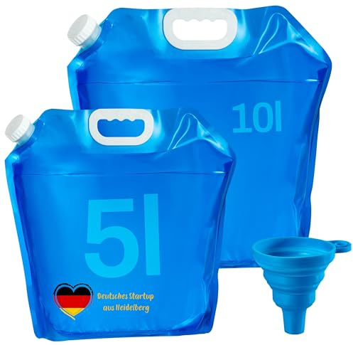 NPEX Wasserkanister faltbar 5 L + 10 L – Faltbarer Wasserkanister/Trinkwasserkanister faltbar für Camping – BPA-freier Wasserbehälter faltbar – Wasseraufbewahrung für Outdoor & Vorrat