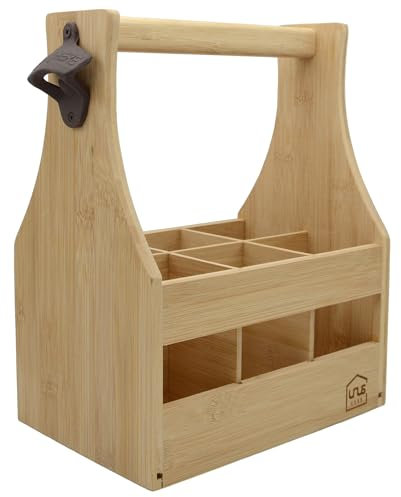 UNUS Home Männerhandtasche aus Bambus Bier, Flaschenträger aus Holz für 6 Flaschen, Bierträger mit Flaschenöffner, Geschenkidee Männer, Geburtstag, Vatertag