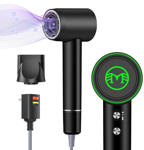 Hair Dryer - 110000 RPM High-Speed Brushless Motor Negative Ionic Blow Dryer for Fast Drying,Low Noise Thermo-Control Hair Dryer with Nozzle with Tri-Colour LED Light Ring, for Home and Travel